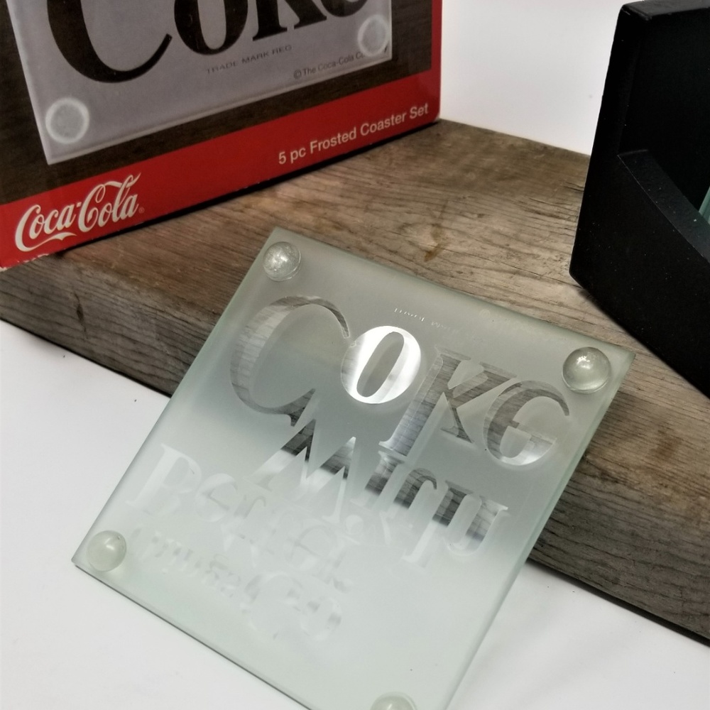 Coke Cola Glass Coaster set  with holder - Picture 7 of 8